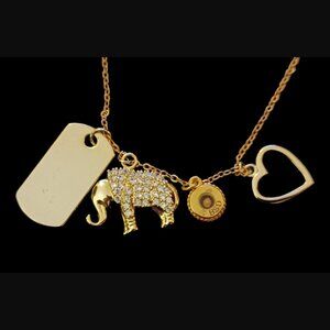 Bob Siemon Designs BSD Gold Tone Multi Pendant Elephant Heart Dog Tag Necklace